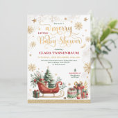 Invitation Red Christmas Sleigh | Un joyeux petit Baby shower (Debout devant)