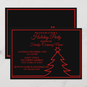 Invitation Red Christmas Tree Black Holidays Party