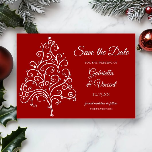 Invitation Red Christmas Tree Winter Wedding Enregistrer la d