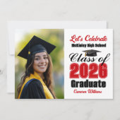 Invitation Red Class of 2026 Photo Graduation Party (Devant)