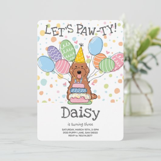 Invitation Red Cockapoo Cavapoo Chien fête d'anniversaire (Debout devant)