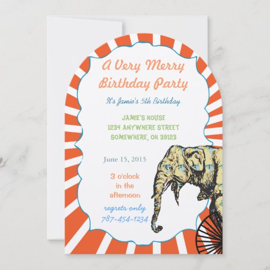 Invitation Red Colorant Circus Elephant Biker Anniversaire (Devant)