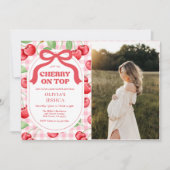Invitation Red Coquette Bow Cherry On Top Baby shower Photo (Devant)