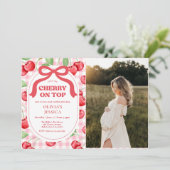 Invitation Red Coquette Bow Cherry On Top Baby shower Photo (Debout devant)