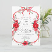 Invitation Red Coquette Noël Bow Monogram Mariage (Debout devant)