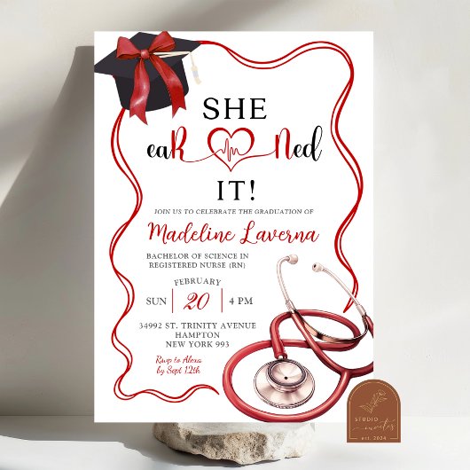 Invitation Red Coquette Nurse Graduation