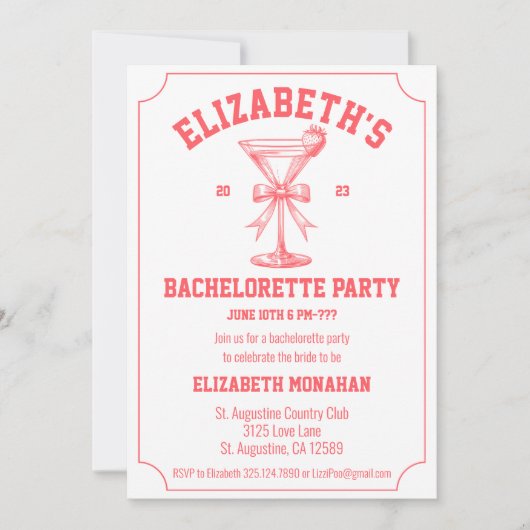 Invitation Red Coquette Retro 80s Country Club Bachelorette (Devant)