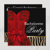 Invitation Red Corset Black Red Zebra Bachelorette Party (Devant / Derrière)