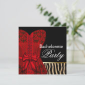 Invitation Red Corset Black Red Zebra Bachelorette Party (Debout devant)