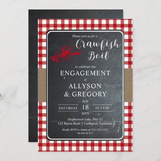 Invitation Red Country Checks Crawfish Boil Engagement (Devant / Derrière)