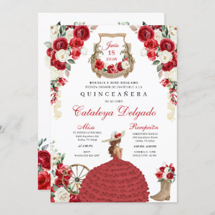 Invitation Red Cowgirl Western Princess Quinceañera