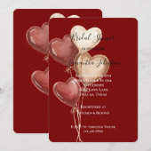 Invitation Red Cream Heart Balloons Bridal Shower (Devant / Derrière)