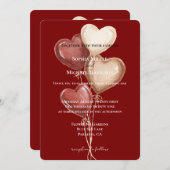 Invitation Red Cream Heart Balloons Wedding (Devant / Derrière)