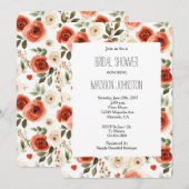 Invitation Red Cream Hearts and Flowers Bridal Shower (Devant / Derrière)