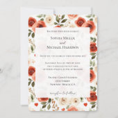 Invitation Red Cream Hearts and Flowers Wedding (Devant)