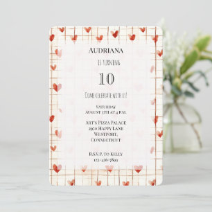 Invitation Red Cream Hearts Lines Anniversaire