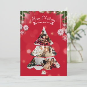 Invitation Red Creative Modern Christmas Tree Photo Collage