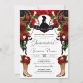 Invitation Red Crest Charro Roses occidentaux Floral Quincean (Devant)