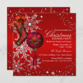 Invitation Red Crystal Snowflake Soirée de Noël 3 (Devant / Derrière)