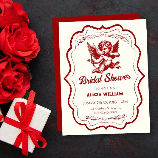 Invitation Red cupid angel bridal shower