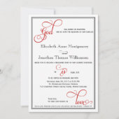 Invitation Red Curly Script Dieu est Amour Mariage chrétien (Devant)