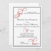 Invitation Red Curly Script Dieu est Amour Mariage chrétien (Devant / Derrière)