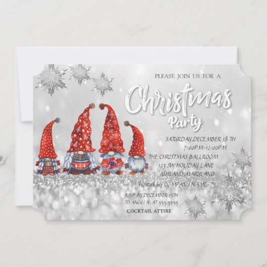Invitation Red Cute Gnomes Bokeh Corporate Christmas Party (Devant)