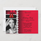 Invitation Red Damask Black Jewel Bow Photo Anniversaire (Devant)