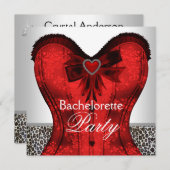 Invitation Red Damask Corset Leopard Bachelorette (Devant / Derrière)