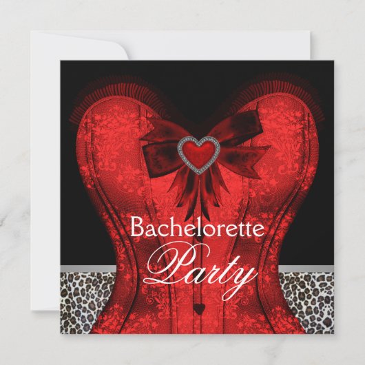 Invitation Red Damask Corset Leopard Bachelorette (Devant)