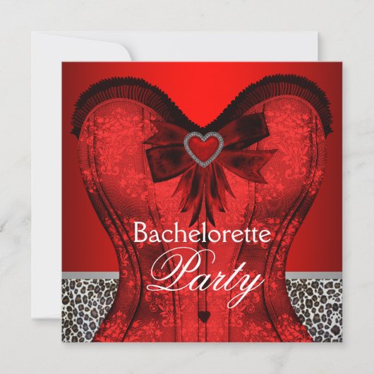 Invitation Red Damask Corset Leopard Bachelorette (Devant)