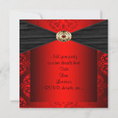 Invitation Red Damask Holiday Black Cravate Party (Dos)