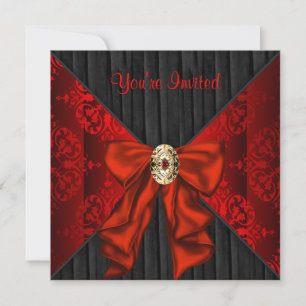 Invitation Red Damask Holiday Black Cravate Party