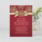 Invitation Red Damask Snowflakes Gold Ribbon Wedding Inviter (Debout devant)