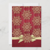 Invitation Red Damask Snowflakes Gold Ribbon Wedding Inviter (Dos)