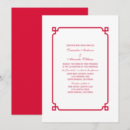 Invitation Red Deco Chic Wedding (Devant / Derrière)