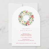 Invitation Red Delicate Chic Winter Christmas Wreath Party (Devant)