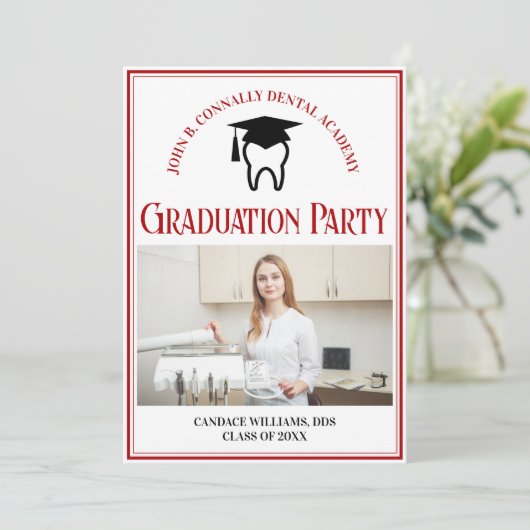 Invitation Red Dental School Photo Custom Graduation Party (Debout devant)