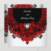 Invitation Red Diamond Heart Red Black White Anniversaire Par (Devant / Derrière)