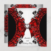 Invitation Red Diamond Heart Red Black White Anniversaire Par (Devant / Derrière)