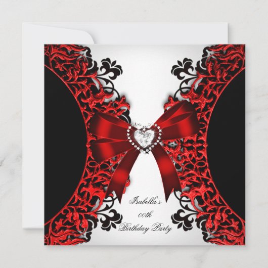 Invitation Red Diamond Heart Red Black White Anniversaire Par (Devant)