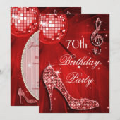 Invitation Red Disco Ball and Heels 70e anniversaire (Devant / Derrière)