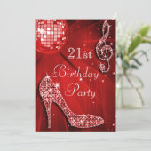 Invitation Red Disco Ball and Sparkle Heels 21e anniversaire (Debout devant)