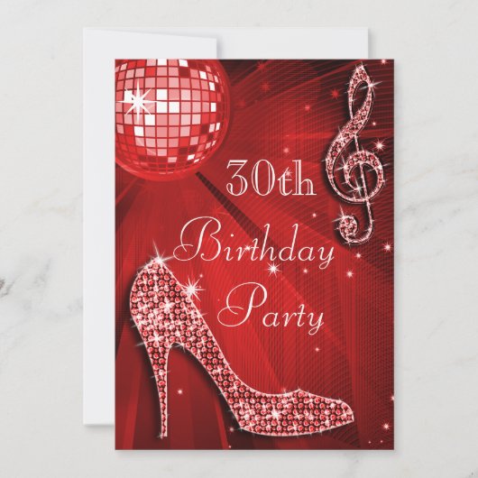 Invitation Red Disco Ball and Sparkle Heels 30e anniversaire (Devant)