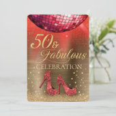 Invitation Red Disco Ball Gold 50 et fabuleux anniversaire (Debout devant)