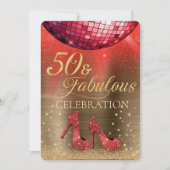 Invitation Red Disco Ball Gold 50 et fabuleux anniversaire (Devant)
