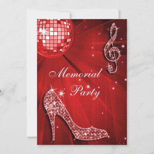 Invitation Red Disco Ball Sparkle Heels Memorial Party (Devant)