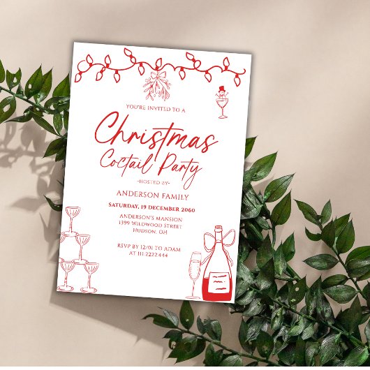 Invitation Red Doodle Christmas Coctail Party