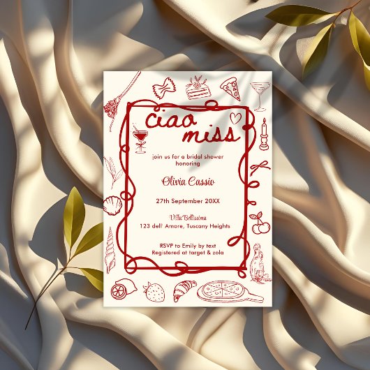Invitation Red Doodle Ciao Miss Italian Bridal Shower