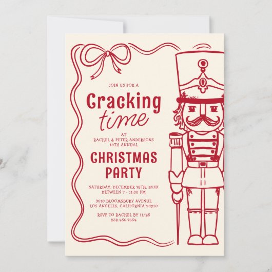 Invitation Red Doodle Nutcracker Christmas Holiday Party (Devant)